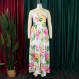 Fashion V Neck Sling Beach Print Maxi Dress GCZF-8575