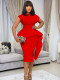 Solid Color Ruffled Short Sleeve Split Midi Dress GCZF-8547