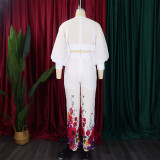 Chiffon V-neck Top Printed Wide Leg Pants Set GCZF-D440-C1