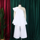 Single Shoulder Loose Tops Wide Leg Pants Suit GCZF-8537