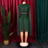 V Neck Long Sleeve Mantle Midi Dress(With Belt) GCZF-8543