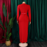 Pleated Mesh Patchwork Long Sleeve Maxi Dress GCZF-D190-C1