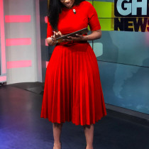 High Waist Belt Fashion Pleated Midi Dress GCZF-D028