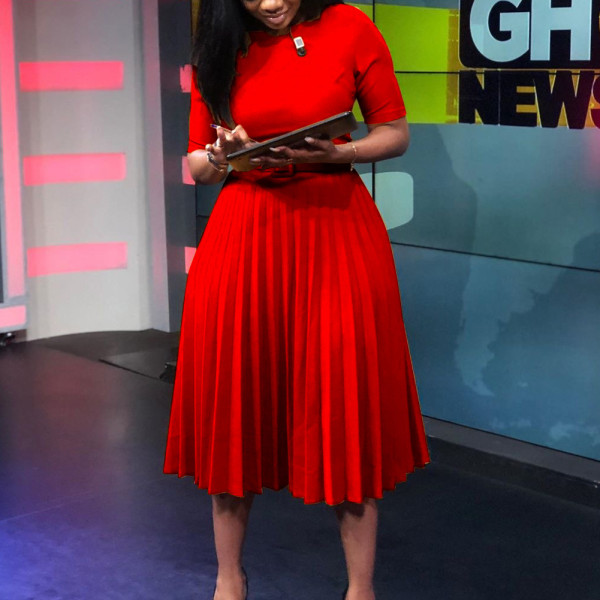 High Waist Belt Fashion Pleated Midi Dress GCZF-D028