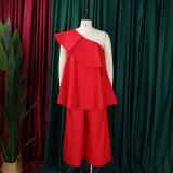 Single Shoulder Loose Tops Wide Leg Pants Suit GCZF-8537