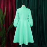 Bubble Sleeve Lace-Up Bow Big Hem Dress GCZF-C1-D427