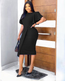 Solid Color Flare Short Sleeve Midi Dress GCZF-D311-C1