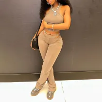 Tank Top High Waisted Hollow Out Skinny Pants Set XEF-41598