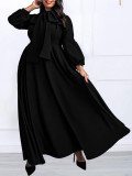 Lace-up Bubble Sleeve Big Swing Long Dress GCZF-8568