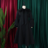 Bubble Sleeve Lace-Up Bow Big Hem Dress GCZF-C1-D427
