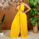 V Neck Sleeveless Tie Up Loose Jumpsuit GCZF-8533
