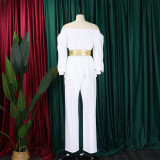 Off Shoulder Belt Long Sleeve Wide Leg Pants Fashion Suit GCZF-8535P