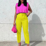 High Waist Belt Casual Small Leg Suit Pants GCZF-P01A-C1
