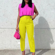 High Waist Belt Casual Small Leg Suit Pants GCZF-P01A-C1