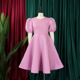 Solid Color Short Sleeve Party Dress GCZF-C1-D3178