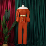 Off Shoulder Belt Long Sleeve Wide Leg Pants Fashion Suit GCZF-8535P