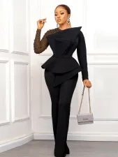 Fashion Patchwork Mesh Studded Jumpsuit GCZF-C1-D439