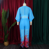 Chiffon V-neck Top Printed Wide Leg Pants Set GCZF-D440-C1