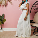 Slant Shoulder Backless Ruffle Top Wide Leg Pants Set GCZF-8518