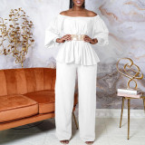 Off Shoulder Belt Long Sleeve Wide Leg Pants Fashion Suit GCZF-8535P