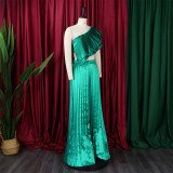 Slant Shoulder Backless Ruffle Top Wide Leg Pants Set GCZF-8518