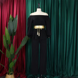 Off Shoulder Belt Long Sleeve Wide Leg Pants Fashion Suit GCZF-8535P