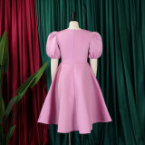 Solid Color Short Sleeve Party Dress GCZF-C1-D3178