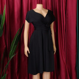 Short Sleeve V Neck Belt Midi Dress GCZF-3027