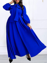 Lace-up Bubble Sleeve Big Swing Long Dress GCZF-8568