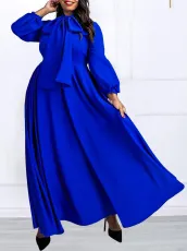 Lace-up Bubble Sleeve Big Swing Long Dress GCZF-8568