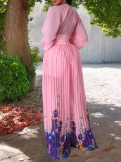 Chiffon V-neck Top Printed Wide Leg Pants Set GCZF-D440-C1