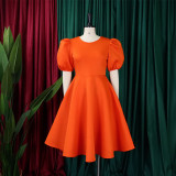 Solid Color Short Sleeve Party Dress GCZF-C1-D3178