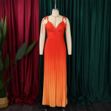 Gradient Color V Neck Sleeveless Maxi Dress GCZF-D403-C1