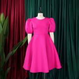 Solid Color Short Sleeve Party Dress GCZF-C1-D3178
