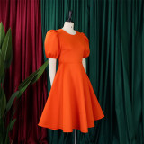 Solid Color Short Sleeve Party Dress GCZF-C1-D3178