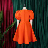 Solid Color Short Sleeve Party Dress GCZF-C1-D3178