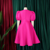 Solid Color Short Sleeve Party Dress GCZF-C1-D3178
