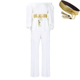 Off Shoulder Belt Long Sleeve Wide Leg Pants Fashion Suit GCZF-8535P
