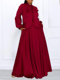 Lace-up Bubble Sleeve Big Swing Long Dress GCZF-8568
