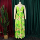 Fashion V Neck Sling Beach Print Maxi Dress GCZF-8575