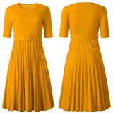 High Waist Belt Fashion Pleated Midi Dress GCZF-D028