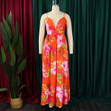 Fashion V Neck Sling Beach Print Maxi Dress GCZF-8575