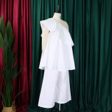 Single Shoulder Loose Tops Wide Leg Pants Suit GCZF-8537
