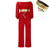 Off Shoulder Belt Long Sleeve Wide Leg Pants Fashion Suit GCZF-8535P