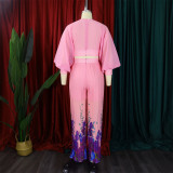 Chiffon V-neck Top Printed Wide Leg Pants Set GCZF-D440-C1