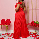 Slant Shoulder Backless Ruffle Top Wide Leg Pants Set GCZF-8518
