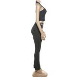 Tank Top High Waisted Hollow Out Skinny Pants Set XEF-41598