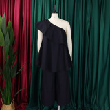 Single Shoulder Loose Tops Wide Leg Pants Suit GCZF-8537