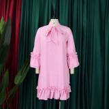 Lace-up Flared Sleeve Loose A-line Dress GCZF-D3248-C2