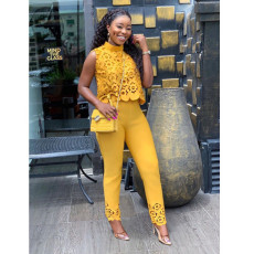 Sleeveless Hollow Out Tops And Pants Set GCZF-T008
